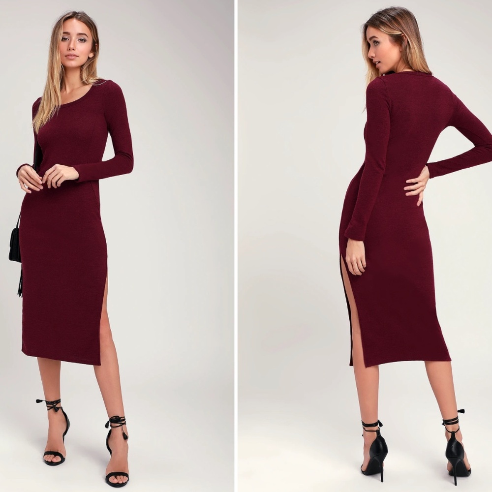 NWT Soft and Sweet Burgundy Long Sleeve Midi Dress Size Large